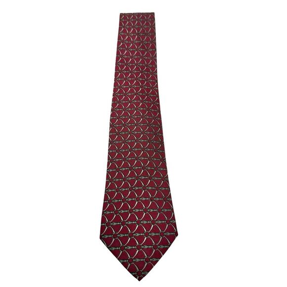 Hermes Paris Men's Maroon Buckle Pattern 100% Silk Neck Tie One Size - Picture 7 of 7